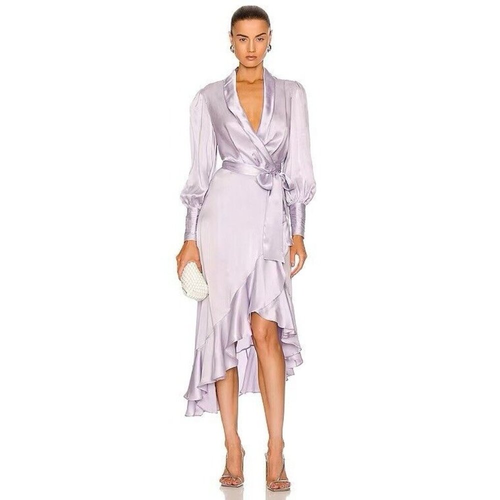 Zimmermann Lavender Satin Wrap Dress